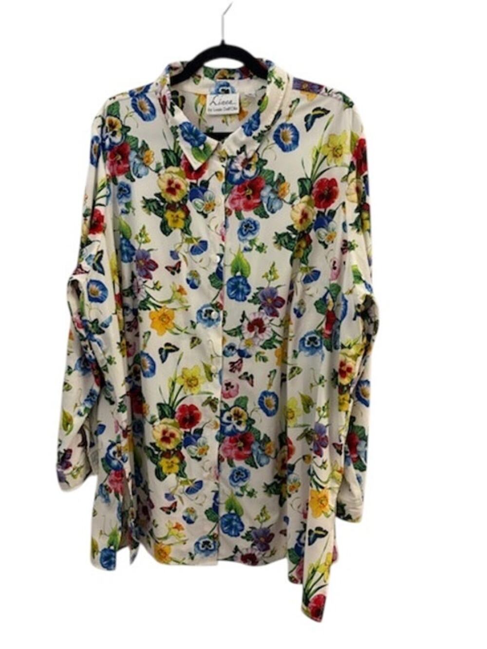 Linea Vintage Blouse Top Floral Pansy Print 2X QVC Spring Fairy Cottagecore